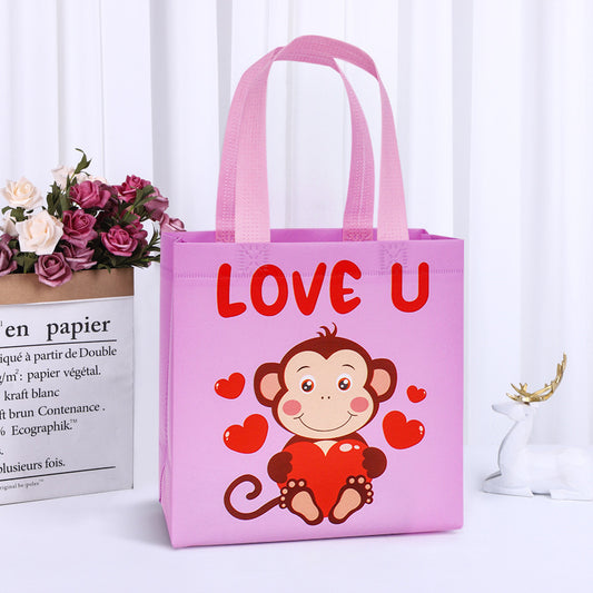 Valentine's Day Gift Bag Advertising Shopping Bag Laminated Waterproof Handbag Color Printing LOGO Versatile Wholesale Non-Woven Bags