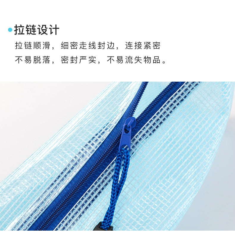Cross-border Direct Supply Thickened PVC Plastic Zipper File Bag a4Transparent Student Exam Paper Waterproof Grid File Bag