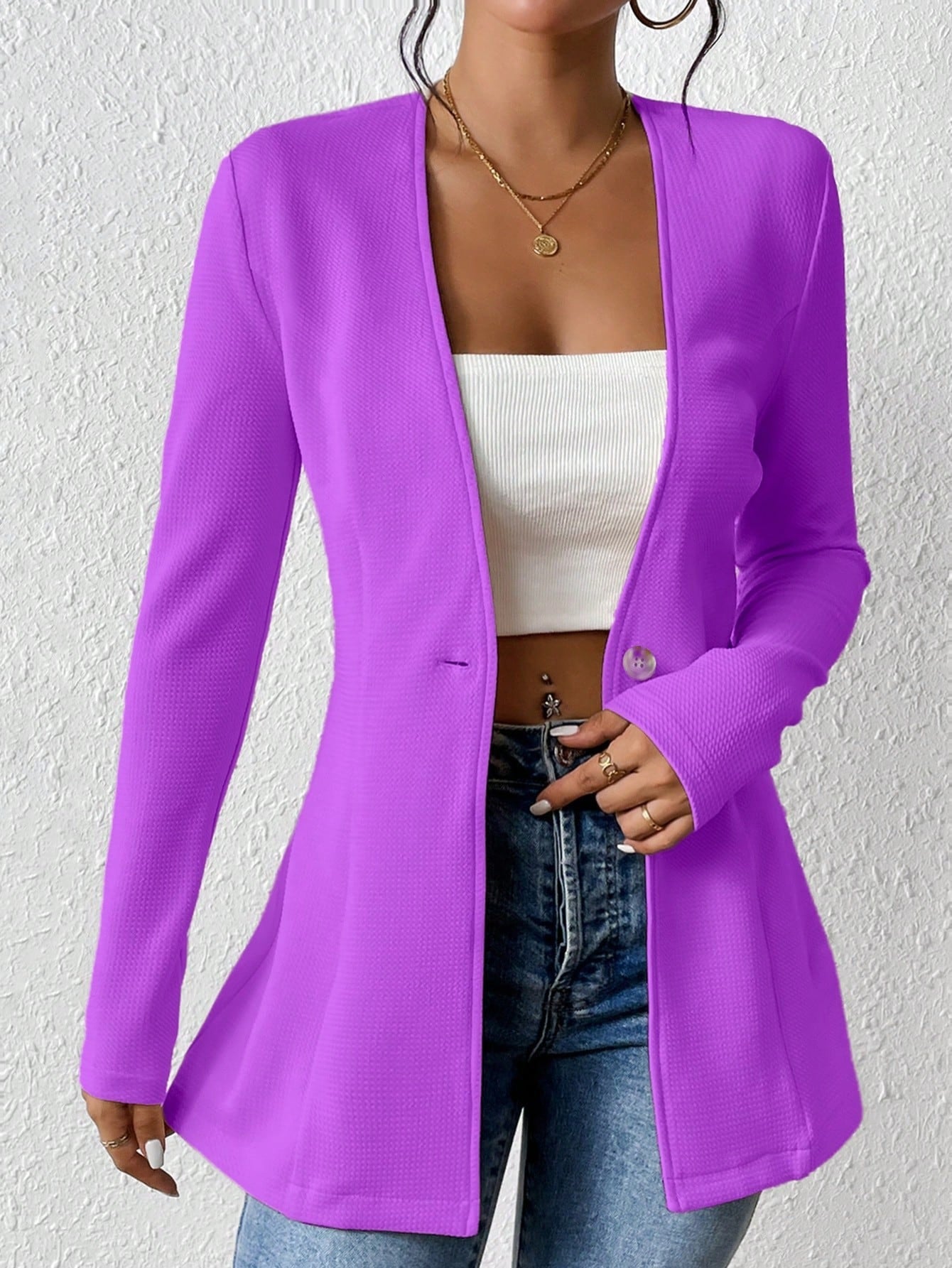 2025New Korean Fashion Style from Amazon Europe and America V Single Button Solid Color Long Sleeve Blazer