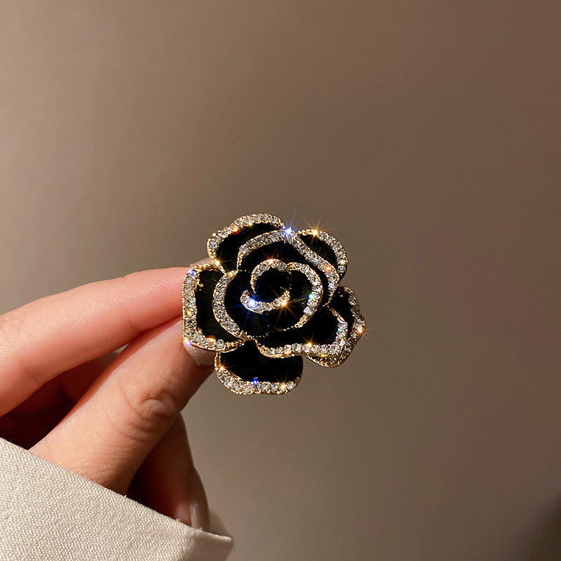 Inlaid Diamond Pearl Digital Flower Brooch French Light Luxury Elegant Pin Fashion Niche High-end Suit Accessory for Women