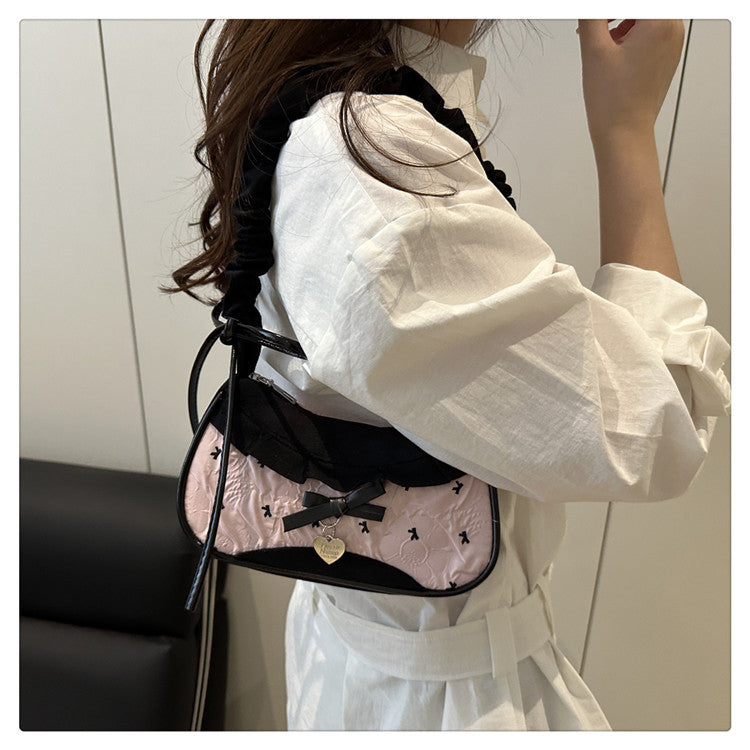 Super Popular Crossbody Bag for Women2025New Plaid Fabric Bag Wrinkled Color-Block Shoulder Bag Popular Commuter Small Square Bag