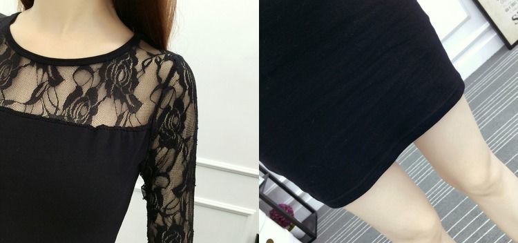 Plus Size Fat2024Spring and Autumn New Korean Style Striped Lace Mesh Patchwork Bodycon Mid-Length Shirt Dress