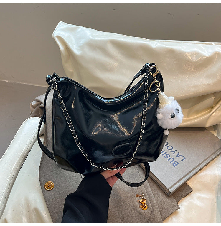 Summer Fashion Simple Casual Soft Surface Fresh Glossy Solid Color Large Capacity Commuter Shoulder Crossbody Bag2025New