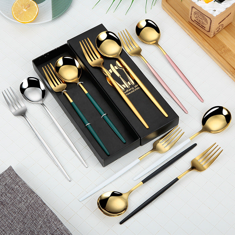 Portuguese Cutlery Stainless Steel Knife and Fork Two-Piece Set Western Steak Knife Fork Spoon Cutlery Gift Box Set Customizable LO