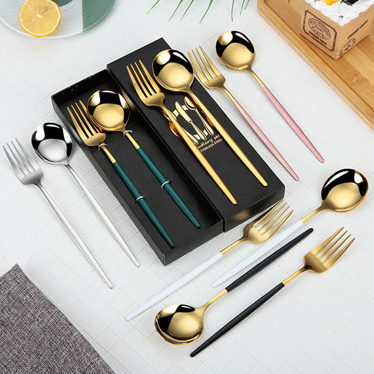 Portuguese Cutlery Stainless Steel Knife and Fork Two-Piece Set Western Steak Knife Fork Spoon Cutlery Gift Box Set Customizable LO