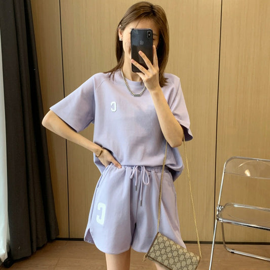 Original quality Amazon Korean style women's summer loose short sleeve T T-shirt shorts sports embroidered letter casual set