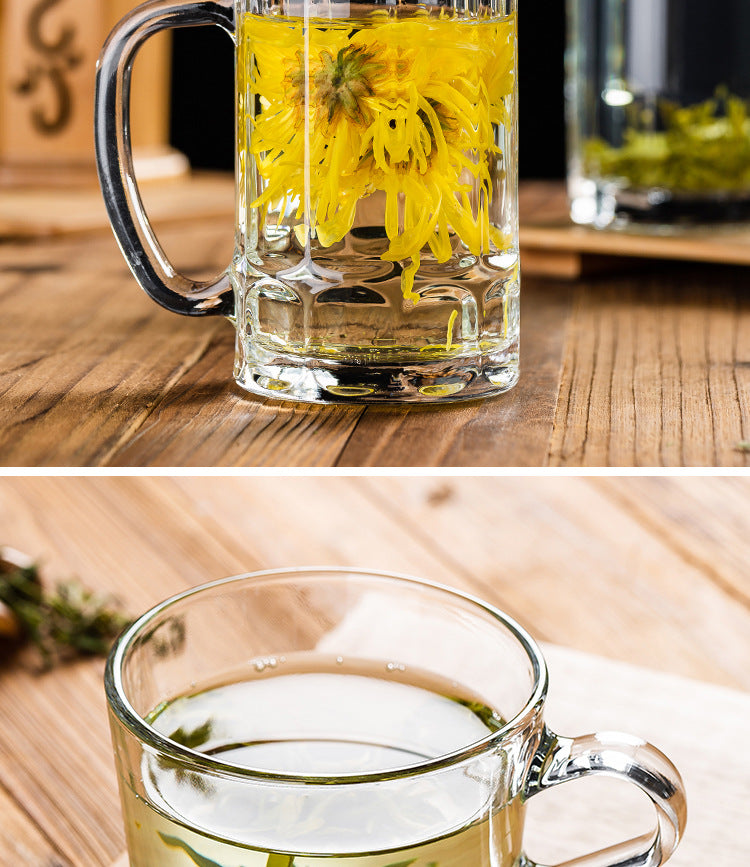 Transparent Glass Cup Heat-Resistant Large Thickened Tea Cup with Handle Beer Cup Without Lid Bar Gift Customizable logo
