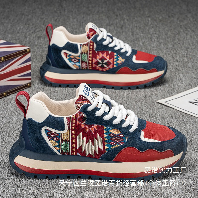 2025Spring and Autumn New Men's Shoes Trendy Fashion Printed Embroidered Sports Casual Shoes Thick Sole Height Increasing Shoes Wholesale