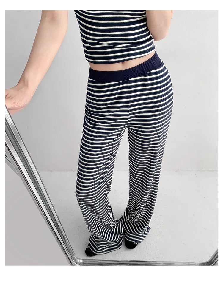 Home Lazy Relaxed Striped Slimming Wide-Leg Pants for Women Summer Hot Girl Fashion Camisole Vest Casual Two-Piece Set