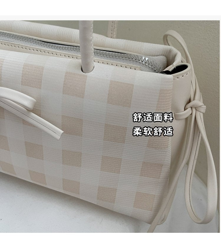 Dopamine Plaid Handbag Small Tote Bag for Women Summer2025New Ballet Style Bow Baguette Bag Underarm Bag Trendy