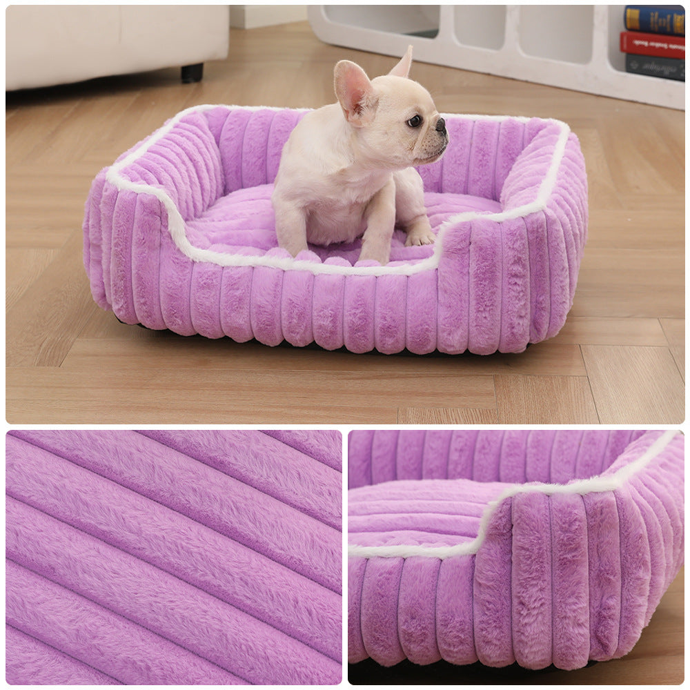 New Thickened Straight Bar Square Nest Rabbit Plush Soft Comfortable Pet Bed Deep Sleep Cat Nest Four Seasons Dog Nest