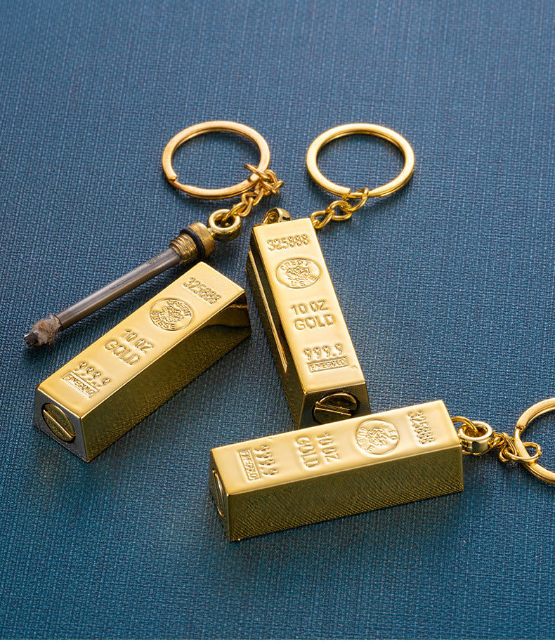 10,000 Matches Lighter Kerosene Outdoor Portable Keychain Gold Bar Shape Cigarette Lighter Men's Gift