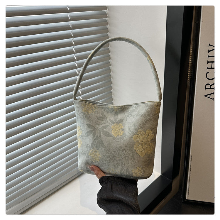 Lady's New Chinese Style Starlight Dream Tote Bag Black Shoulder Bag Embroidered Flower Vintage Handbag