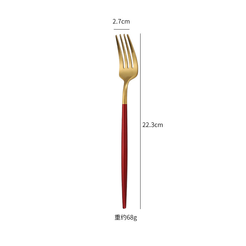 Cross-Border304Stainless Steel Portuguese Cutlery Set Knife Fork Spoon Round Handle Thick Western Cutlery Nordic Hotel Steak Knife