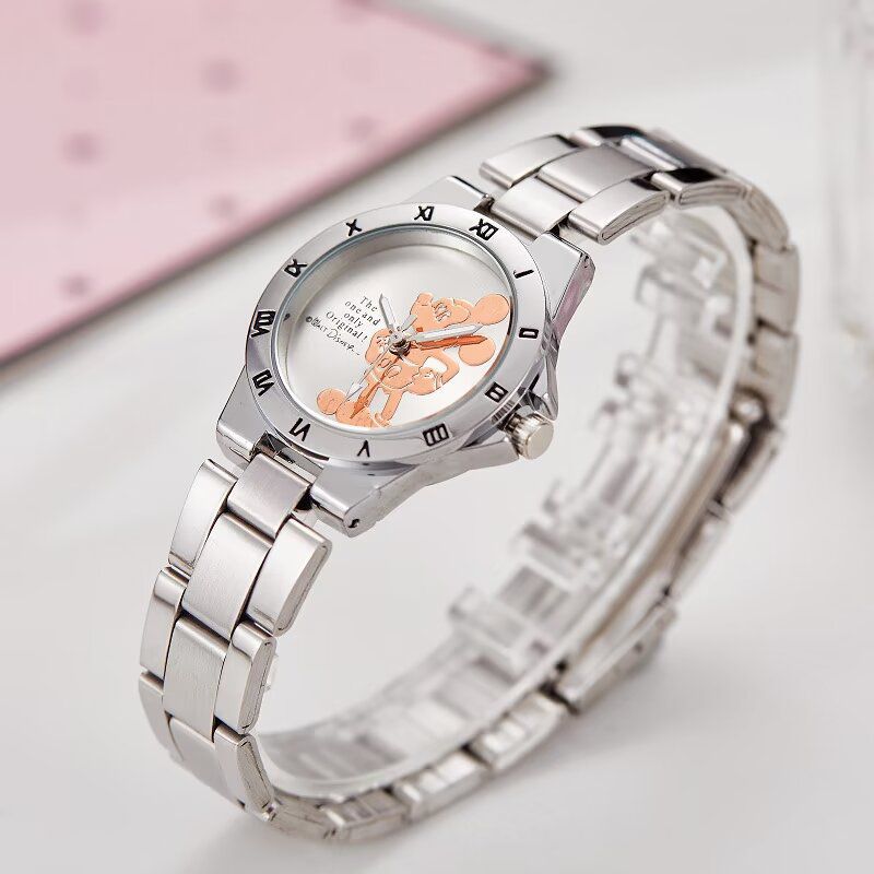 Cross-border Steel Band Mickey Mouse Waterproof Quartz Watch for Primary and Secondary School Students