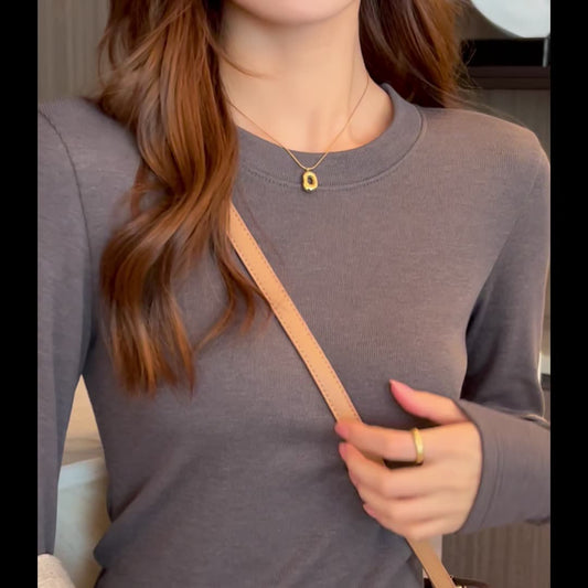 2025Early Autumn Top Outer Wear Round Neck Inner Wear Women's Fashionable White Long Sleeve t Women's Modal Base Shirt
