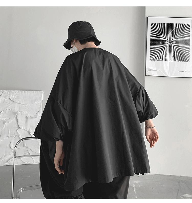300Plus Size Unique Design Three-Quarter Sleeve Shirt for Men Summer Short Sleeve Cool Japanese Style ins Irregular Top