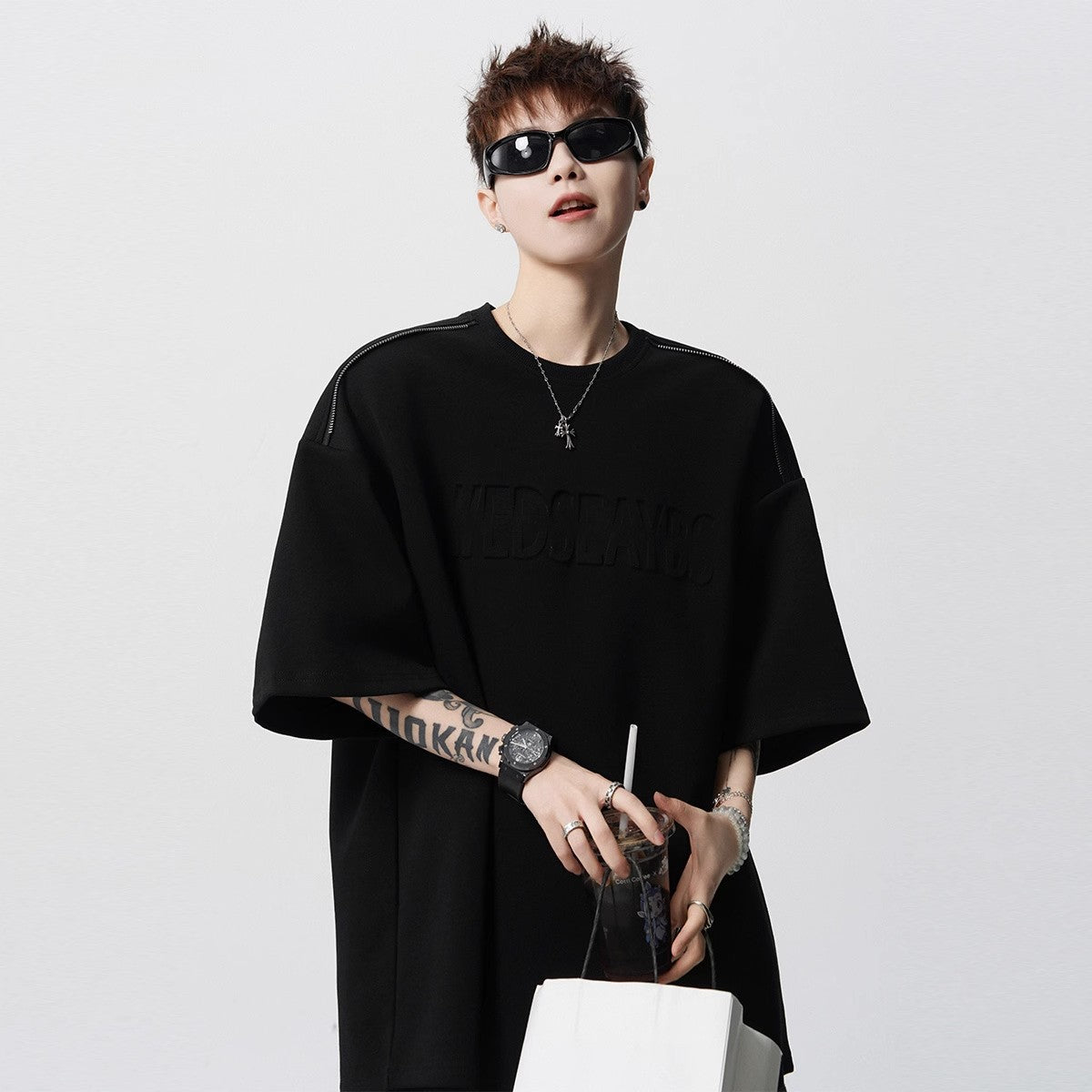 Heavy Short Sleeve t Men's T-shirt2025New Summer Outfit Letter Print Loose Casual Round Neck Short Sleeve T-Shirt ins