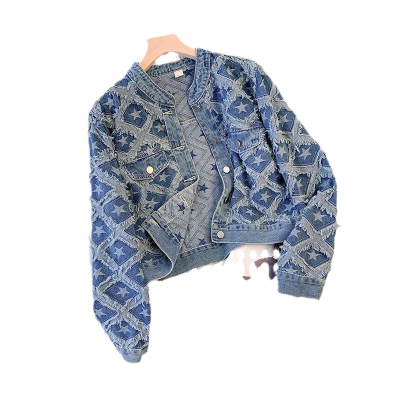 European Heavy-Duty Denim Jacket for Women Spring and Autumn2025New Loose Versatile Fashion Short Jacket for Petite Figures