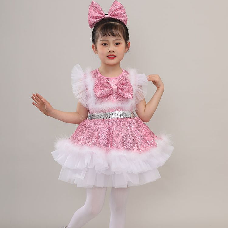 Children's Performance Costume Puffy Skirt for Girls New Sequin Tulle Skirt Kindergarten Dance Princess Dress Performance Costume for Girls