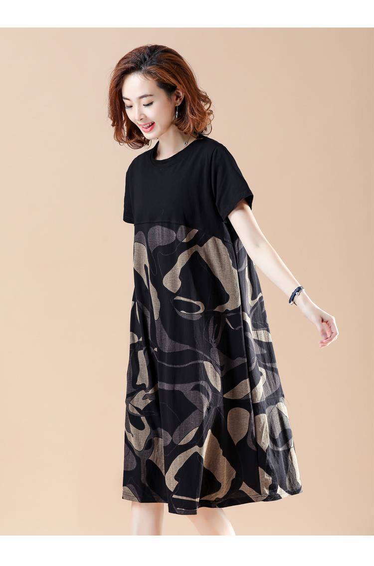 Plus Size Women's Loose Fit Clothing MM Mid-length printed camouflage patchwork short-sleeve dress for women2021Summer Clothing