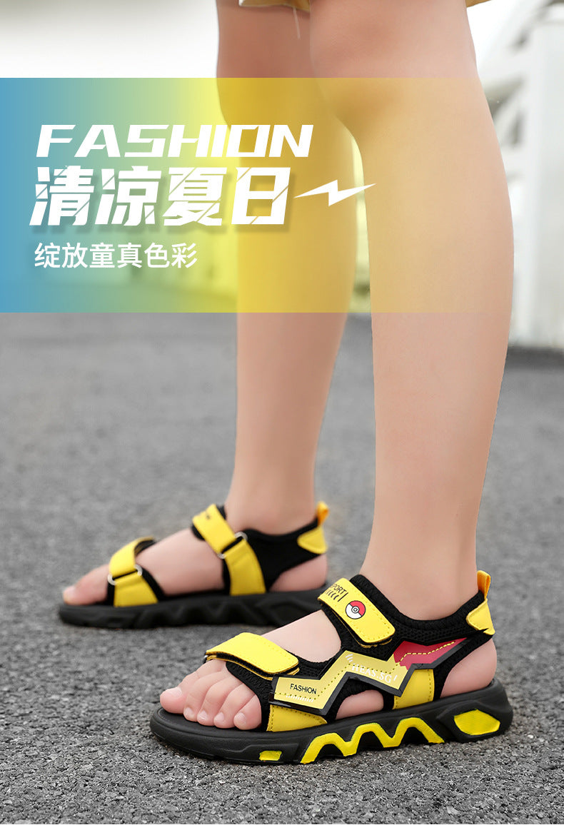 Boys' Fashion Sandals Summer New Children's Velcro Big Kids Student Sports Soft Sole Beach Shoes Non-Slip