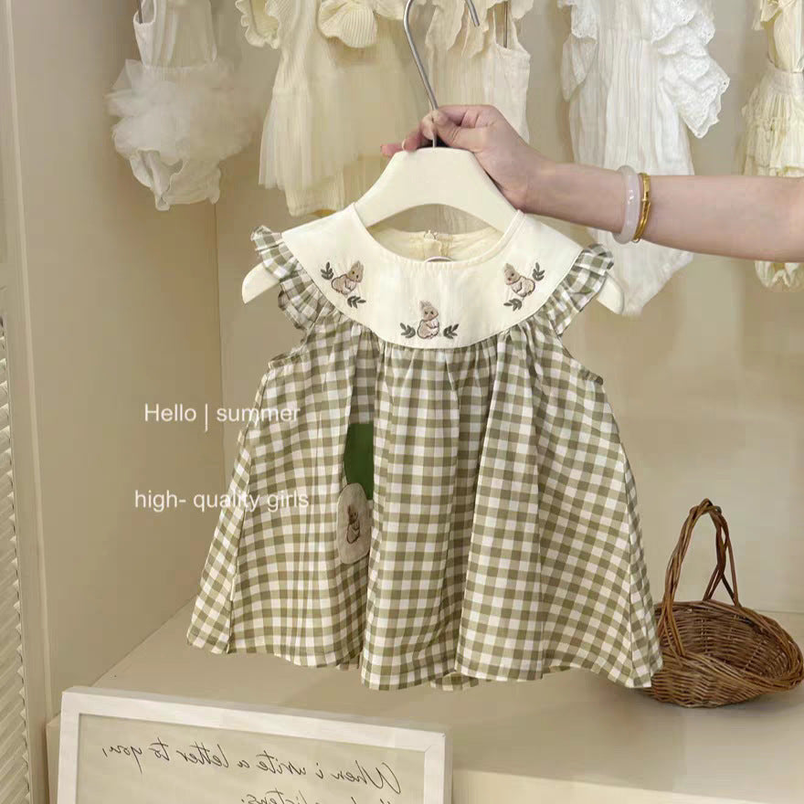 Little Salted Lemon baby Summer New Dress2025Girls' Embroidered Flower Bud Dress Stylish Baby Girl Tank Dress Trendy