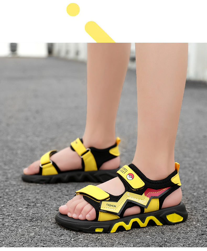 Boys' Fashion Sandals Summer New Children's Velcro Big Kids Student Sports Soft Sole Beach Shoes Non-Slip