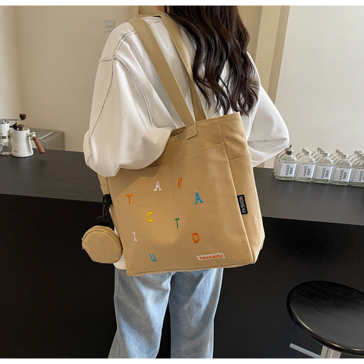 Large Capacity Canvas Bag Women2024New Commuter Tote Bag for Women ins College Student Class Shoulder Tote Bag