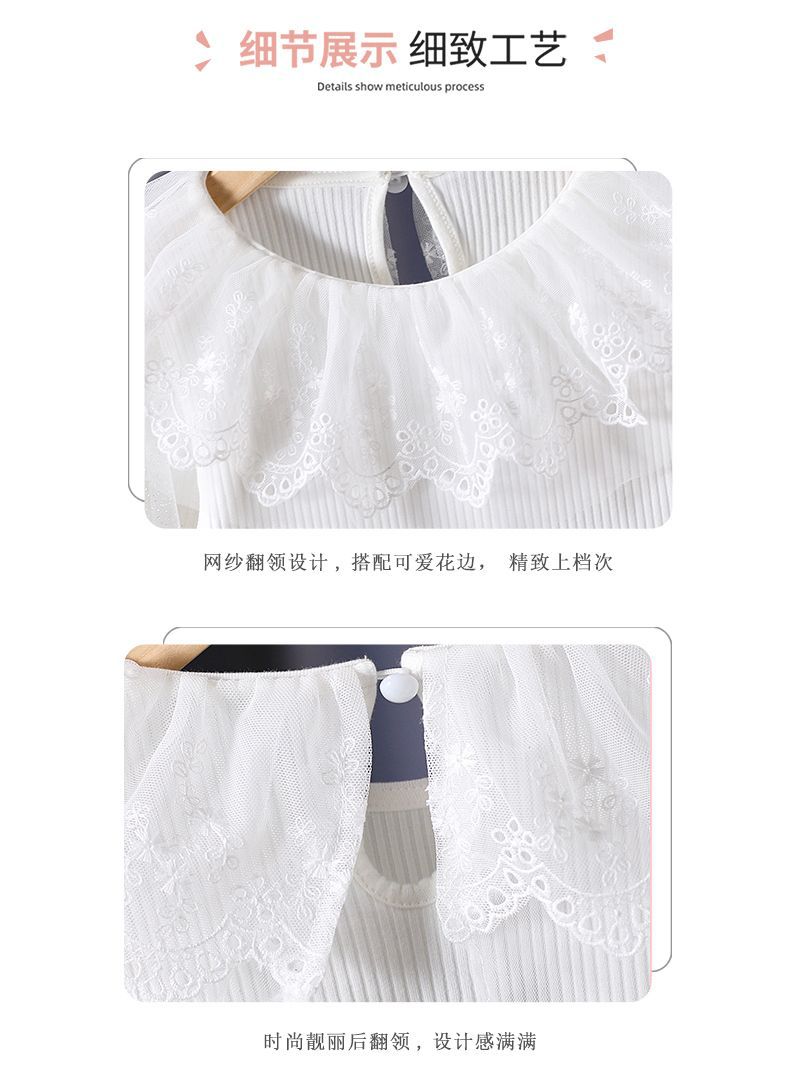 Upscale2025New Style Girls' Long Sleeve Tops Spring and Autumn Children's Lace Collar White Inner Wear Stylish for Little Girls t T-shirt6
