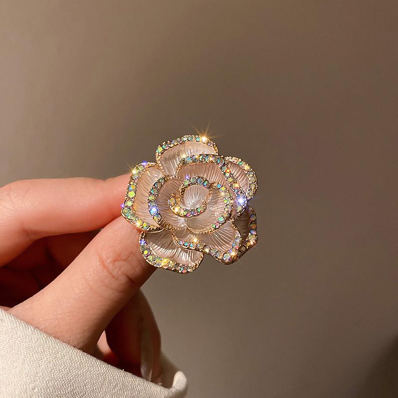 Inlaid Diamond Pearl Digital Flower Brooch French Light Luxury Elegant Pin Fashion Niche High-end Suit Accessory for Women