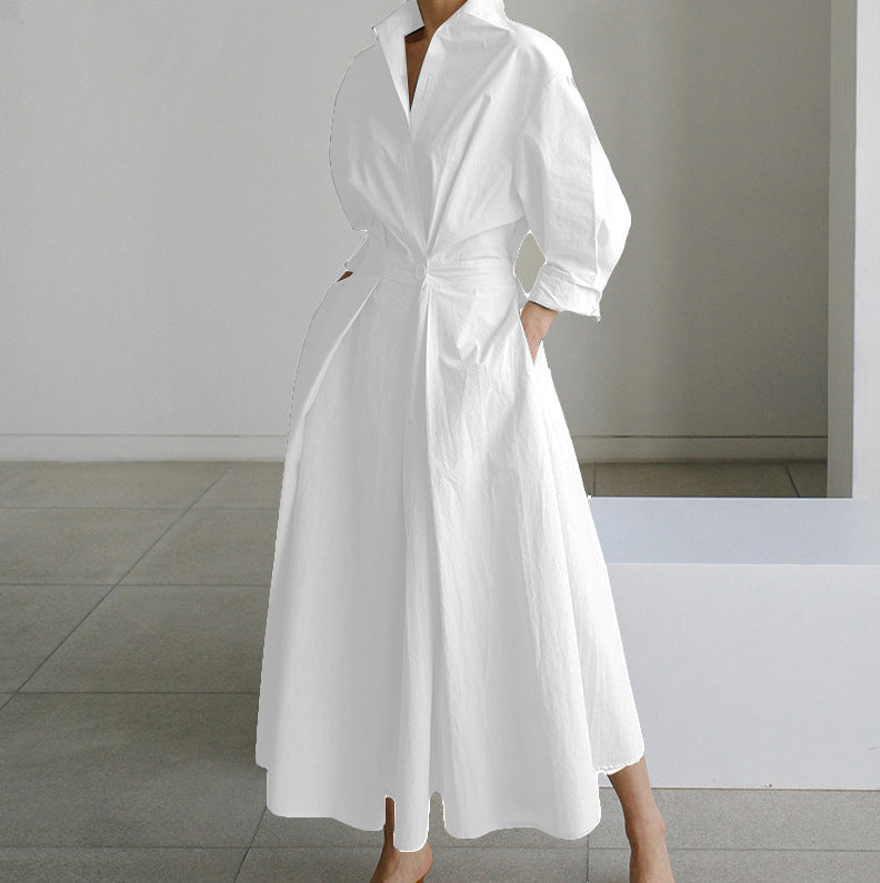 Cross-border New Style Foreign Trade Medieval Retro Plus Size Fashion POLO Loose Collar Wide Hem Women's Dress Wholesale