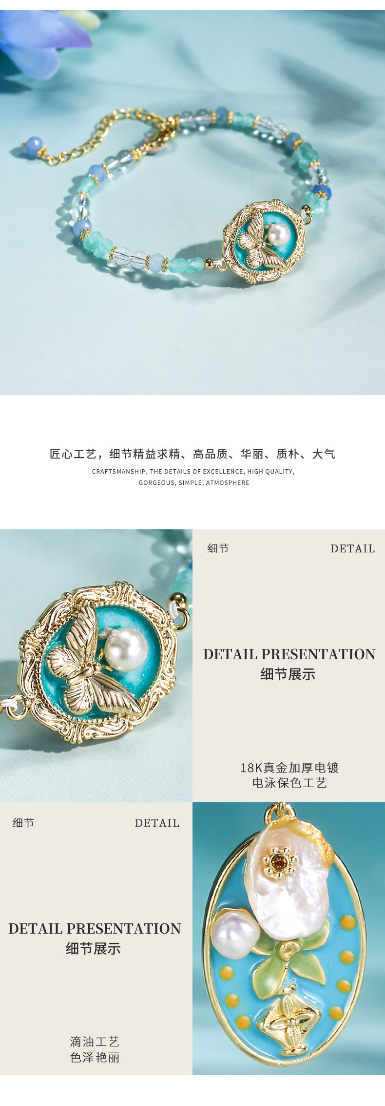 New Tinefu Blue Pearl Necklace Natural Baroque Pearl Butterfly Bracelet14k Gold-plated Earrings Jewelry Set