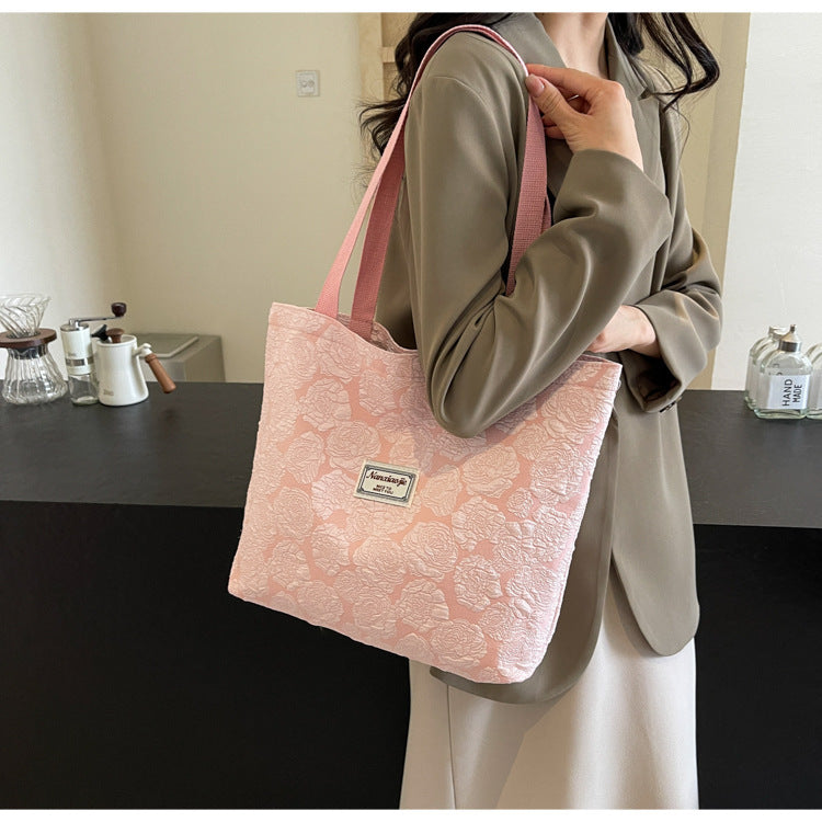 South Korea ins Unique Canvas Bag2024New Fashion Commuting Tote Bag Female College Student Class Shoulder Bag