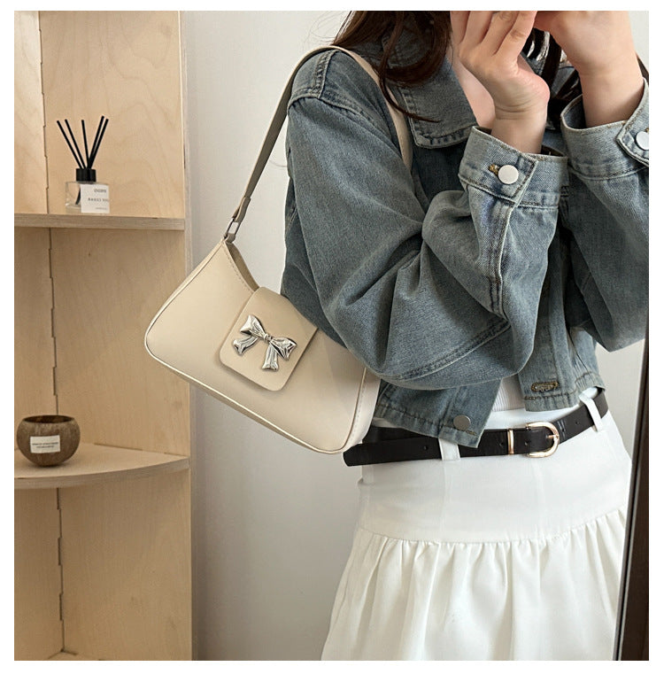 Korean Style Versatile Bag for Women2025Spring New Trendy Fashionable Single Shoulder Bag with Bowknot ins Underarm bag