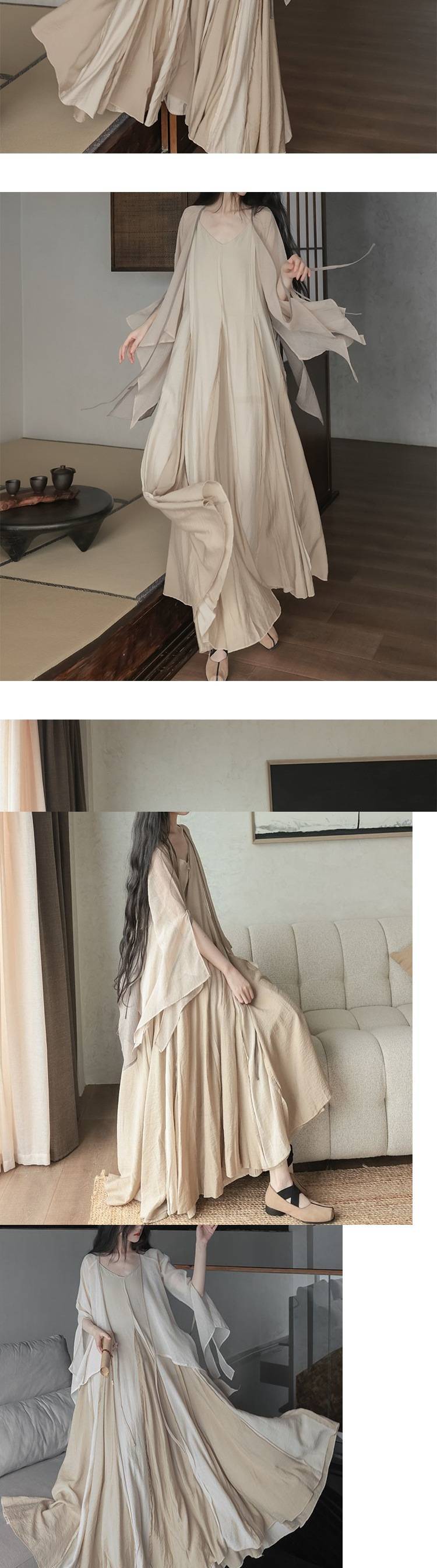2025Spring New Heavy Craft Large Hem Strap Dress New Chinese Style Retro National Style Artistic Patchwork Long Dress
