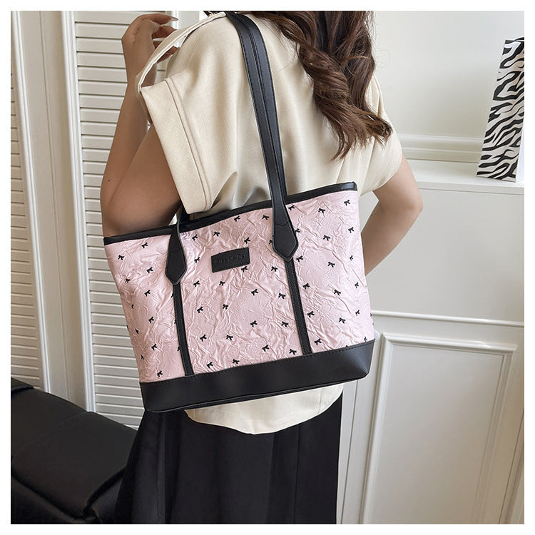 Class Commuting Tote Bag Large Capacity Heart Summer Stylish2025New style casual bowknot single shoulder underarm bag