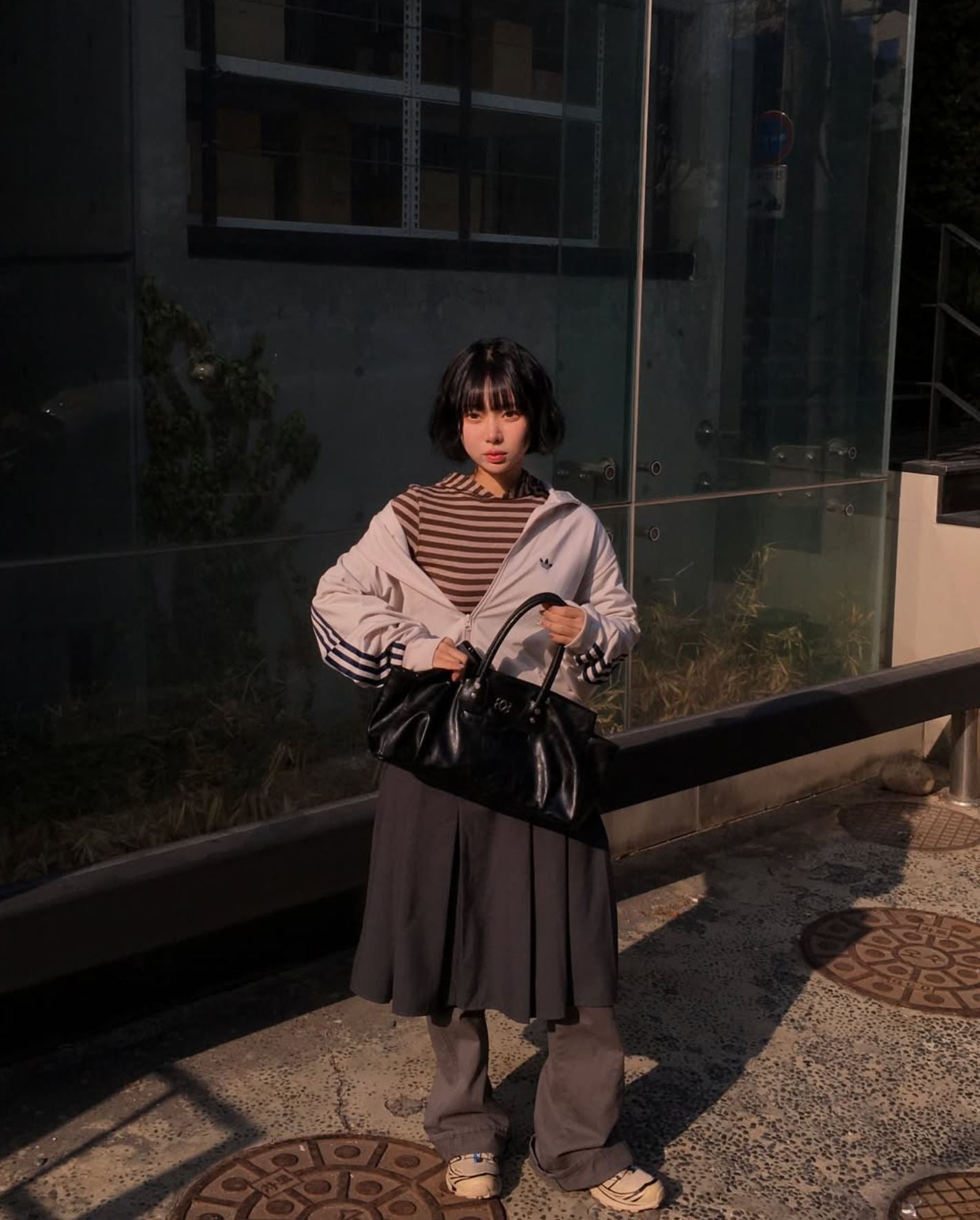Pre-Sale】2025New Autumn Korean Dongdaemun Tian Xiwei Same Style Striped Hooded Sweatshirt TS16771