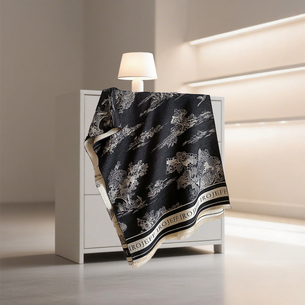 Light Luxury Style Imitation Cashmere Jacquard Shawl for Women Winter Warm Double-Sided Printed Landscape Scarf Outerwear Layering Neck Warmer