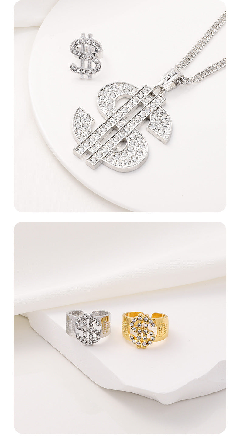 Factory Direct Supply Exquisite Fashion Necklace Imitation Dollar Sign Diamond-Encrusted Jewelry Pendant In Stock Wholesale Luxury