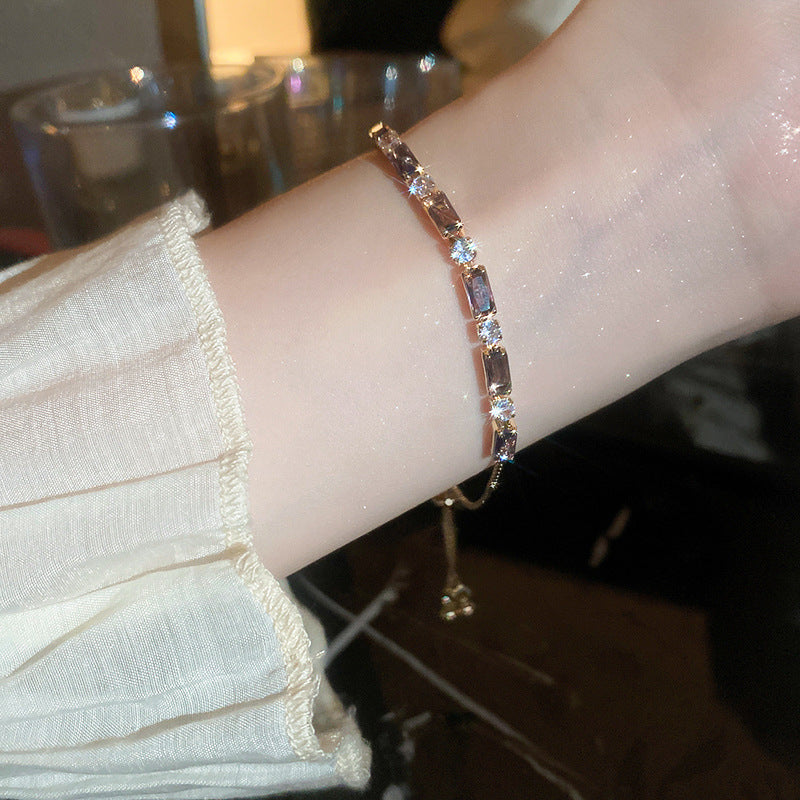 Xiaohongshu Same Style Hot-Selling Zircon Bracelet Light Luxury Niche Exquisite High-End Feel Adjustable Pull Jewelry for Women
