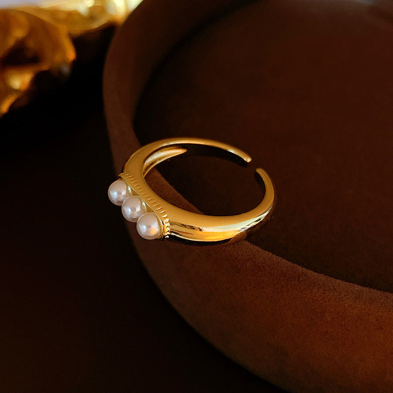 Real Gold Plated Baroque Pearl Tulip Flower Open Ring Korean Fresh Sweet Forest Style Light Luxury Jewelry