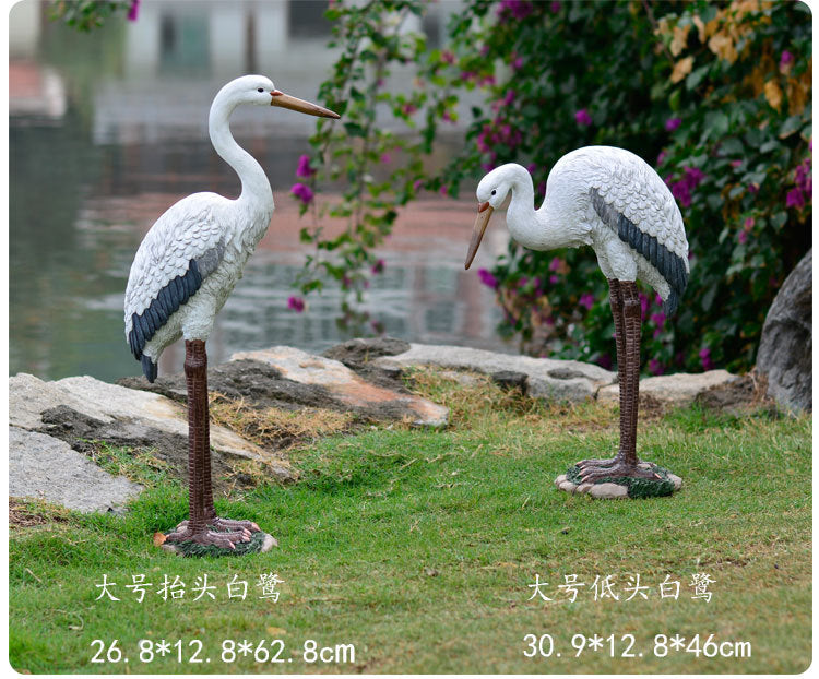 Outdoor Garden Imitation White Egret Fiberglass Ornament Home Courtyard Pool Rockery Resin Sculpture Floor Decoration