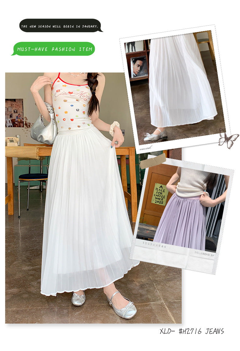 Thirteen Lines·Yunheyu Gentle Light Purple Pleated Long Skirt for Women Versatile Casual Vacation Style Draped Half Skirt