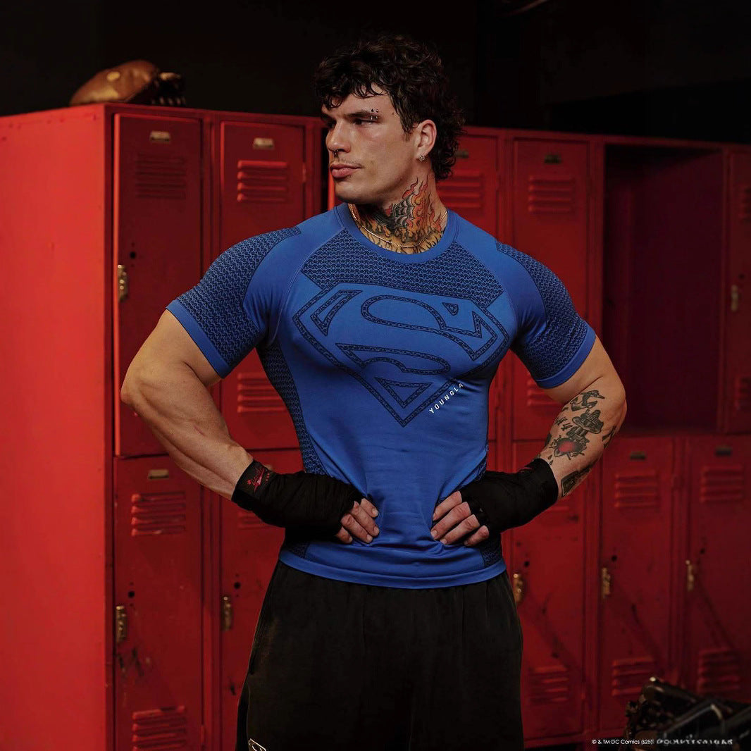 YOUNGLA New American-style Muscle Fitness Men's Sports Short Sleeve Casual Running Quick-dry Breathable Tight-fitting Shirt t T-shirt