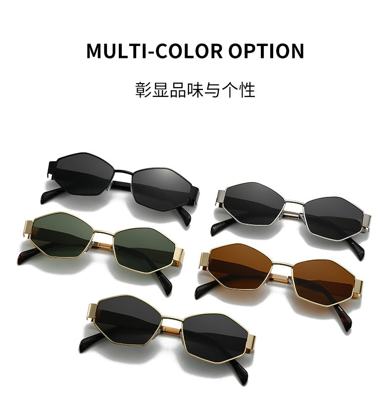 Cross-Border New Diamond-Shaped Glasses Arc de Triomphe Fashion Internet Celebrity Sunglasses Metal Small Frame Polygonal Sunshade Sunglasses