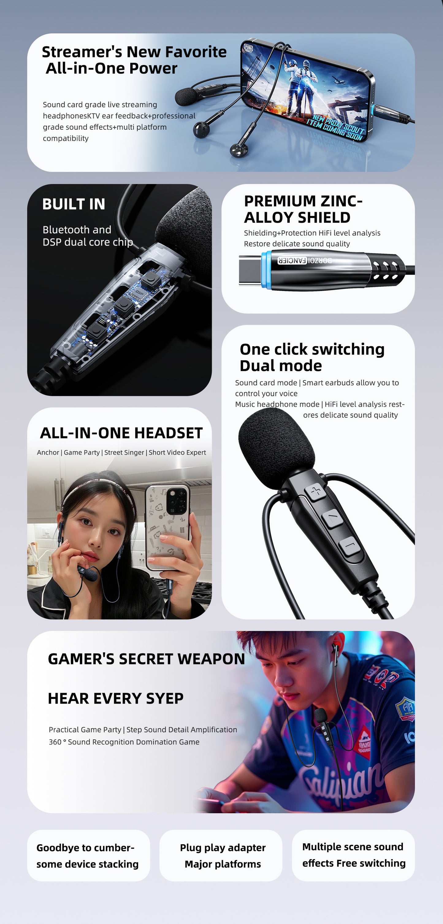 New Professional k Song Live Broadcast Dedicated Sound Card Headset DSP Reverberation Gaming E-Sports Headset Real-Time Ear Return Headset