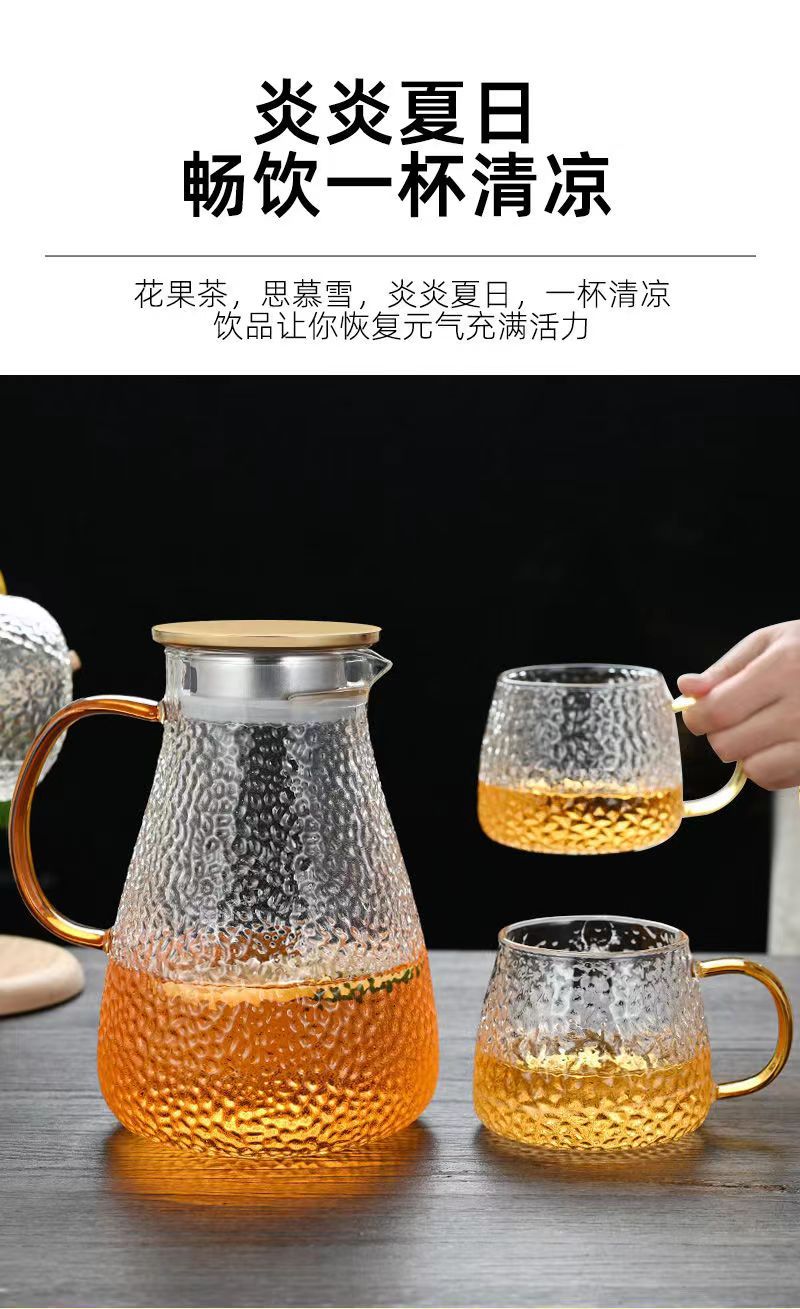 Cold Water Pitcher Glass High Temperature Resistant Household Cold Water Pitcher Set Large Capacity Tea Pitcher Cold Water Cup Juice Pitcher