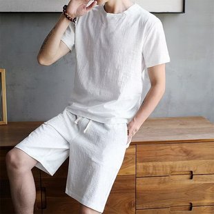 American striped short sleeve t Men's Summer Trendy Neck Loose Cotton