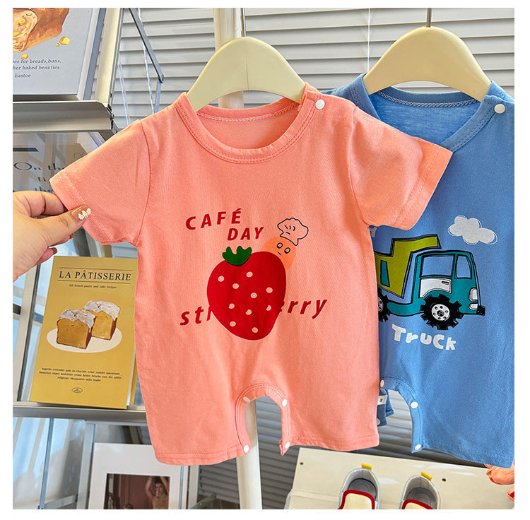 Pure Cotton Infant Jumpsuit Summer Pure Cotton Printed Korean Version Baby Romper Lightweight Breathable Unisex Baby Short Sleeve